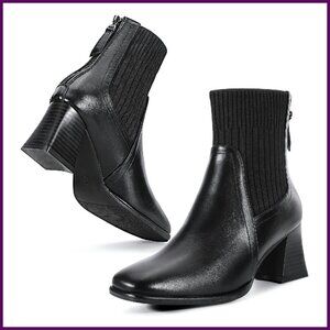 Women's Square Toe Ankle Boots Low Block Heel Chelsea Boots Back Zipper